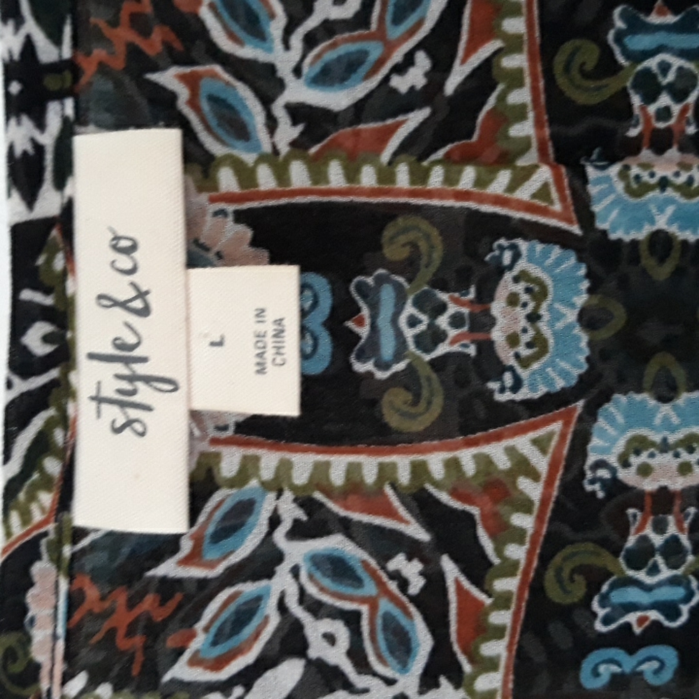 Style & Co. Mixed Print V neck Sheer Bell Sleeve Blouse - Picture 6 of 6